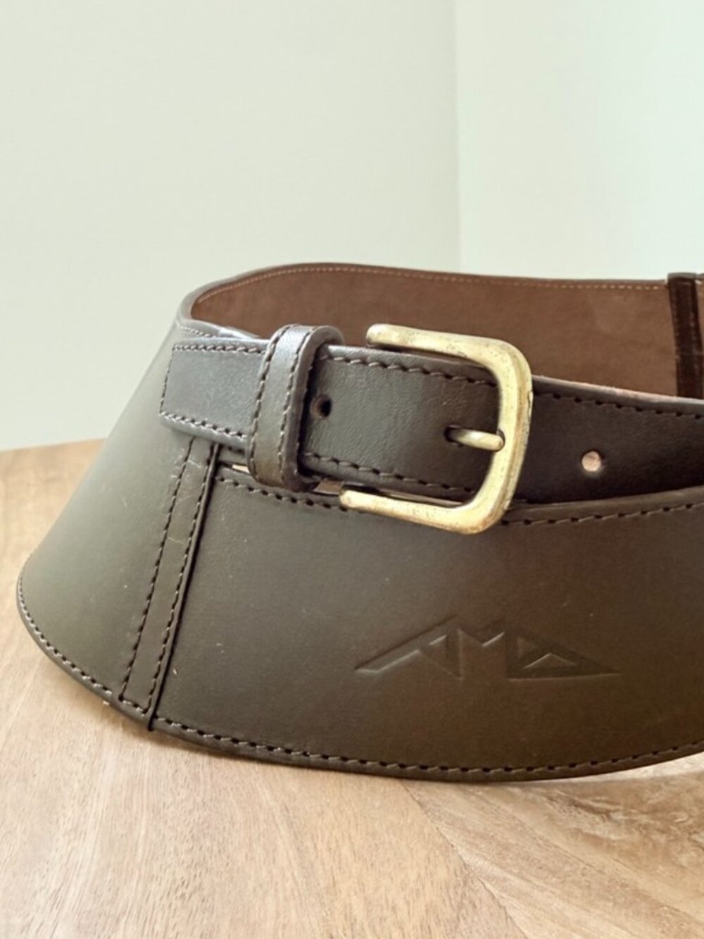 VINTAGE Made in France Corset Olive Green Leather Statement Belt – Size 75/30